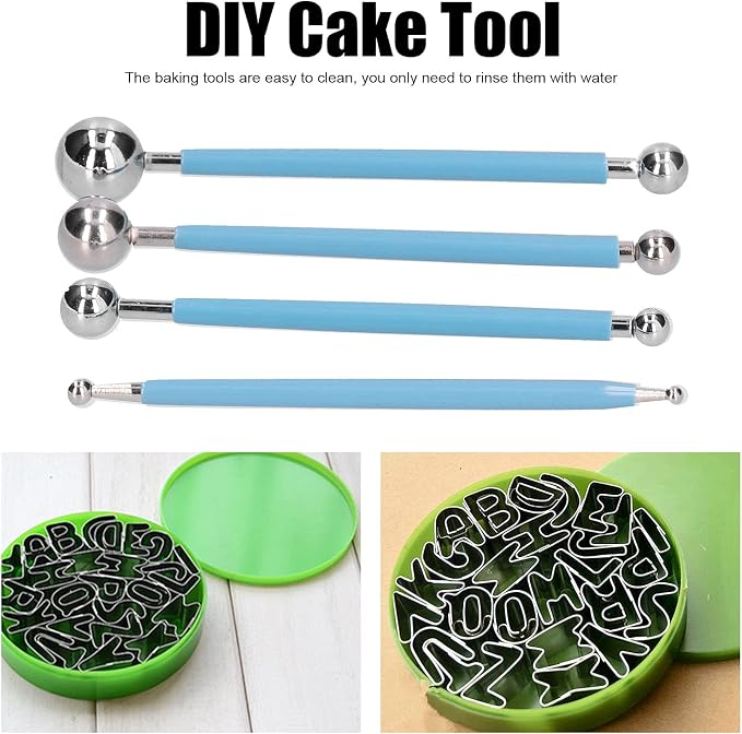 4 Pcs Stainless Steel Ball Sculpting Tool Set for Fondant Cake Decorating DIY Baking Clay Modeling Handcraft Kit with 8 Different Size Ball Heads Reusable