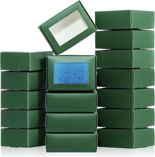Zonon 30 Pcs Soap Boxes for Homemade Packaging, Mini Kraft Boxes with Window for Bakery Candy Soap Making Gift Packaging, 3.7x2.6x1.4 Inch (Green)