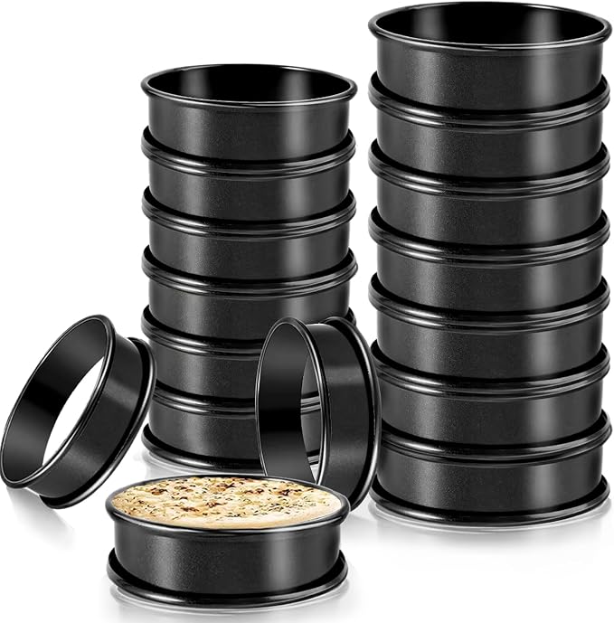 RICHSC-PAN Crumpet Rings, 16Pack Nonstick English Muffin Ring, Outer diameter 4 Inch+3.3Inch Food-Grade Stainless Steel Tart Rings. More Convenient to Take the Food of The Bakery Ring Mold.