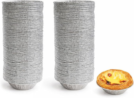 100 Pack Mini Tart Pans | 2.2" Small Disposable Aluminum Foil Tart Molds | Shallow Individual Baking Cups for Air Fryer & Oven | Tiny Pie Tins for Bite-Sized Egg Tarts, Dessert, Catering
