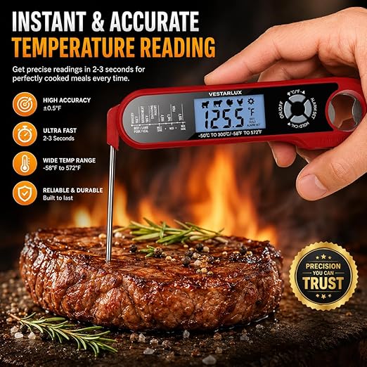 Digital Instant Read Meat Thermometer Waterproof Kitchen Food Cooking Thermometer Dual Probes Backlight, Alarm, °F/°C for BBQ Grill Smoker Steak Turkey Frying Baking Oven Water Oil
