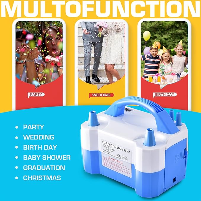 Electric Air Balloon Pump, Portable Dual Nozzle Electric Balloon Inflator/Blower for Party Decoration,Used to Quickly Fill Balloons - 110V 600W [Blue]