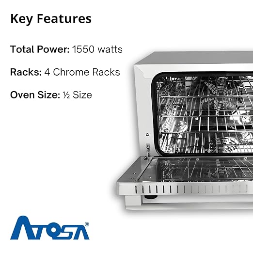 Atosa CookRite CTCO-50 Countertop Electric Convection Oven for Hotel Diner Baking | 16 1/2"H x 23"W x 23 3/10"D | Stainless Steel, Manual Control, 120V, 1550W | (Includes: Water Line Connection Kit)
