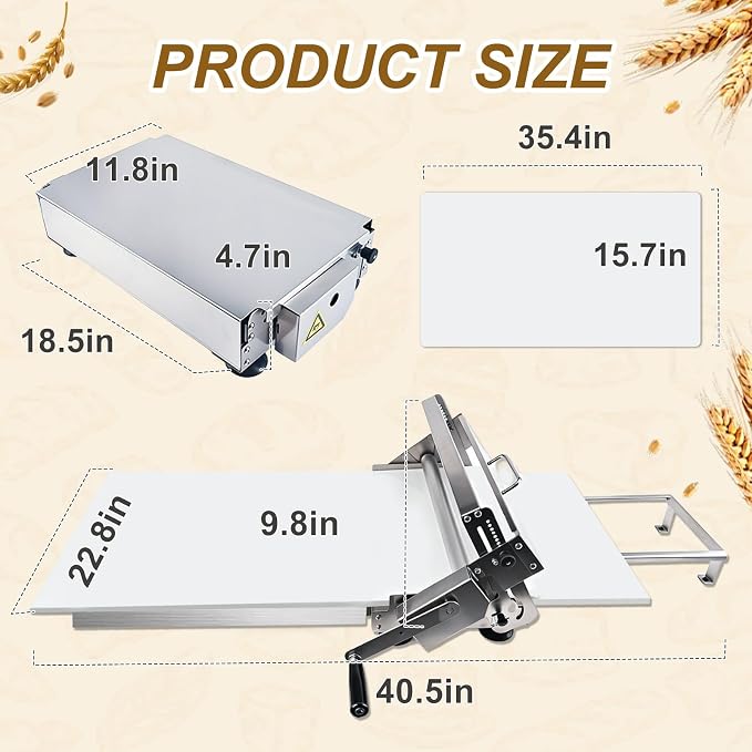 40.5"X22.8" Folding Dough Sheeter Machine, New Manual Stainless Steel Dough Roller Machine with 56 Adjustable Thicknesses for Pizza, Pastry, Cookie Dough