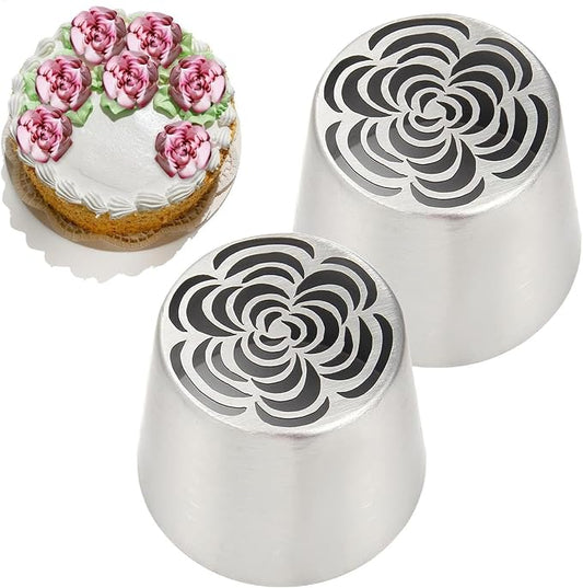Piping Nozzle 2pcs Extra Large Russian Piping Tips, Stainless Steel Flower Nozzles Set, Rose & Floral Icing Tips for Cupcakes, Cookies Professional Baking Tools Icing Tips
