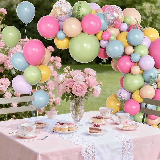 Amandir 153Pcs Flower Balloons Arch Garland Kit Different Sizes 18 12 10 5inch Pink Green Yellow Dusty Blue Spring Wildflower Balloons for Floral Baby in Bloom Shower Daisy Birthday Party Decorations