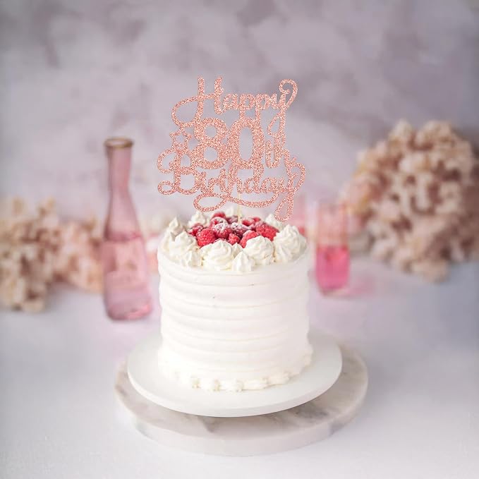 1 Pack Happy 80th Birthday Cake Topper Rose Gold Glitter 80 & Fabulous Cheers to 80 Years Old Birthday Cake Pick for Celebrating 80th Birthday Anniversary Party Cake Decorations Supplies