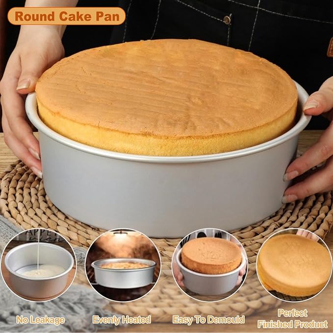 9 x 3 inch Round Cake Pan Set of 3, Aluminum Baking Pans for Layer Cakes, Heavy Duty Non-Stick, Evenly Baking Molds for Home Kitchen, Birthday Wedding Anniversary