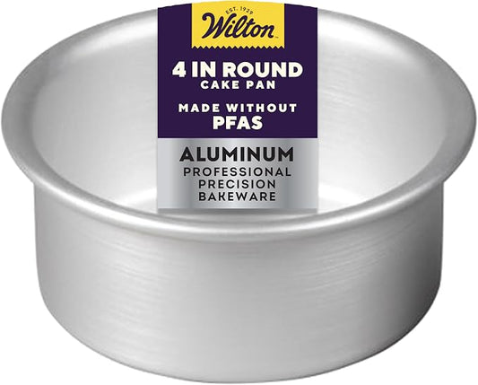 Wilton Aluminum Round Cake Pan, Durable Anodized Bakeware for Tiered & Layered Cakes, Even Heating, Rust-Resistant, Professional Cake Baking Pans, 4 x 2 in