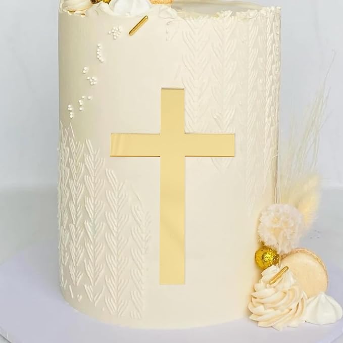 Golden Cross Cake Topper - First Holy Communion Party Decorations,Acrylic Cross Cake Topper Photo Props,God Bless Baptism Centerpiece,Religious Birthday Wedding Party Decorations