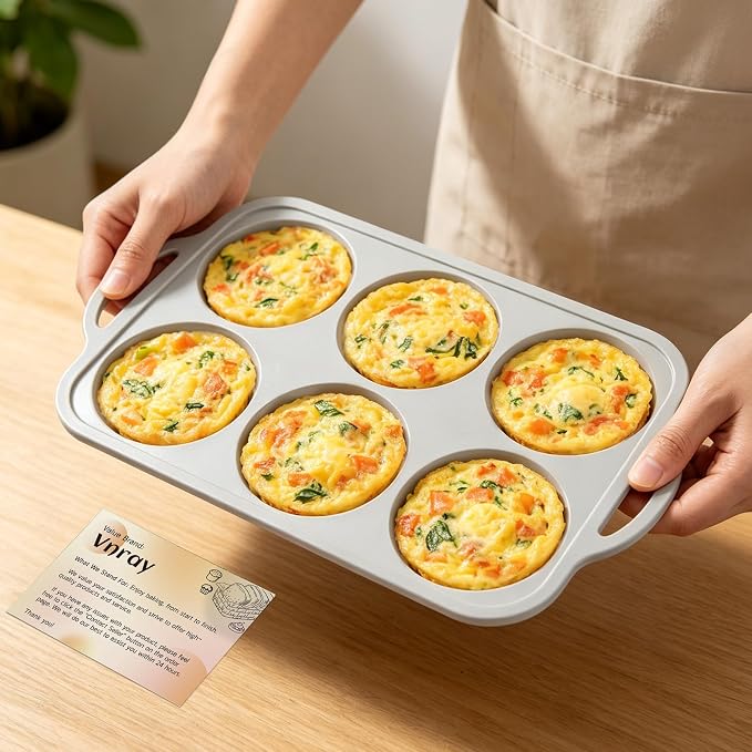 4 Inch Jumbo Silicone Muffin Top Pan with Metal Frame, Non Stick Silicon Egg Mold for Oven, Large Whoopie Pie Baking Pan with Handle for English Breakfast Sandwich, Egg Bite, Bun Tart,Light Grey