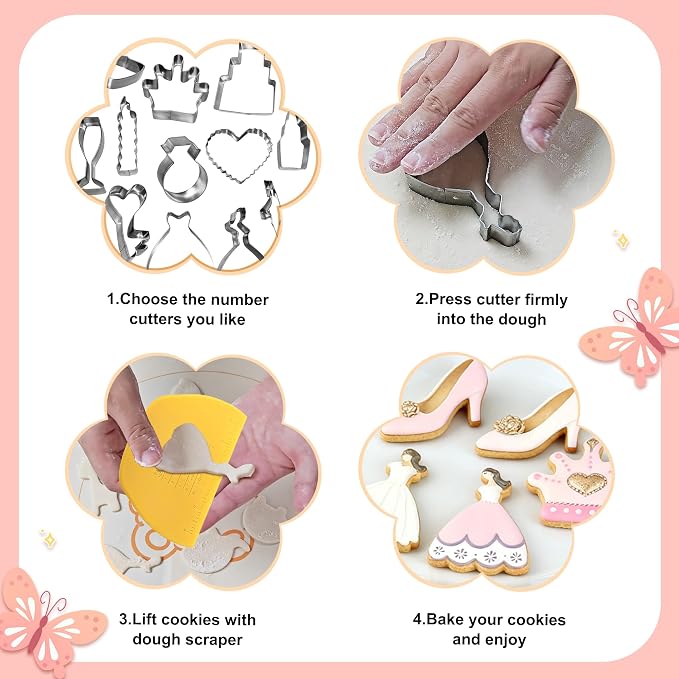 Wedding Cookie Cutter Set - 12Pcs Mini Cookie Cutters Variety Pack with Dough Scraper, Stainless Steel Valentine's Day and Anniversary Cookie Mold for Biscuits, Fondant