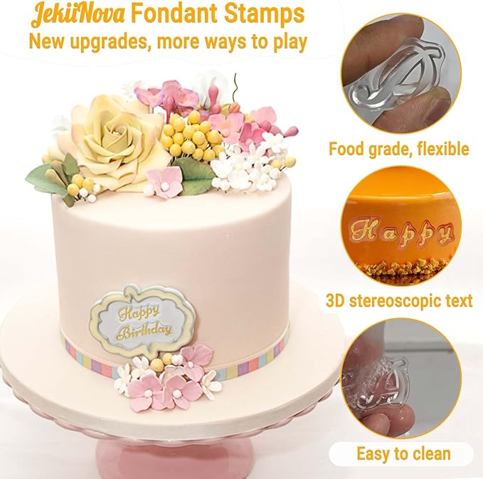 Alphabet Cake Stamps for Biscuit Fondant Cookie, 4PCS Pretty Food Grade Fondant Letter Stamp Uppercase Extra Spare Lowercase Numbers Words Reusable Cookie Stamp for Thanksgiving Christmas Party