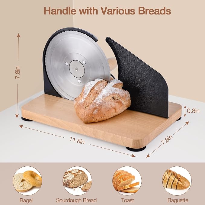 Manual Bread Slicer for Homemade Sourdough Bread, Hand Crank Bread Slicer with Scale Line, Metal Guide & Adjustable Thickness Bread Loaf Slicer, Sharp Blade Bread Cutter for Sourdough Bread (Black)