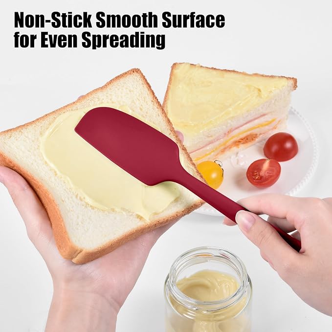 600°F Heat Resistant Small Spatula, Doosu Mini Food-Grade Silicone Bowl Scraper Compact Flexible Kitchen Cooking Baking Tool for Scraping Jar Jams Nut Butters & Mixing Stirring Sauce (Red)