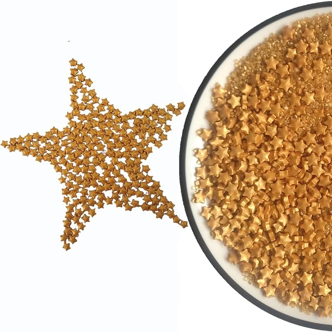 Edible Sugar Gold Star & Golden Sanding Candy Sprinkles Dessert Sprinkle Cake Cupcake Toppers Cookie Decorations Candy Sprinkles for Wedding, Art Project and Daily Cake Decorating, 4.23 Ounce