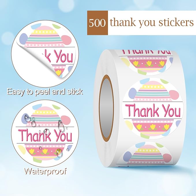 Heyfibro 500 PCS 1.5 Inch Thank You Stickers for Small Business, Baking, Gifts, Envelopes, Easter Decorations (Egg 1)
