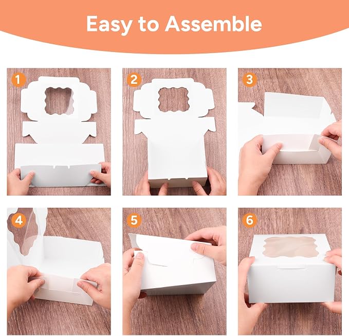 50Pcs Cookie Boxes with Window, 4×4×2.5 Inches White Paper Treat Boxes for Bakery Dessert Pastry Mini Cake Favor Donut Baked Goods (with Stickers)