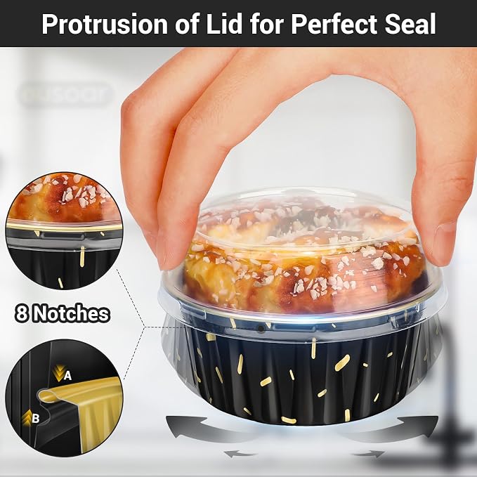 EUSOAR Foil Baking Ramekins, 100pcs 5oz 125ml Muffin Liners Creme Brulee Cups with Lids, Cupcake liners Baking Cups Aluminum Foil Cupcake Pudding Bake Cups Holders Pans Oven Safe