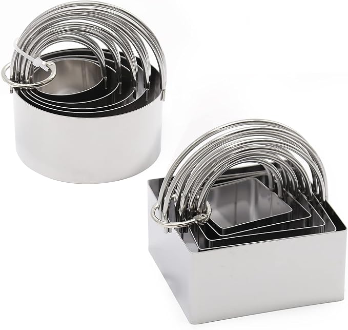 10Pcs Biscuit Cutter, Stainless Steel Cookie Cutter Set with Handles Biscuit Cutters for Baking, Sandwiches, Cakes Round and Square