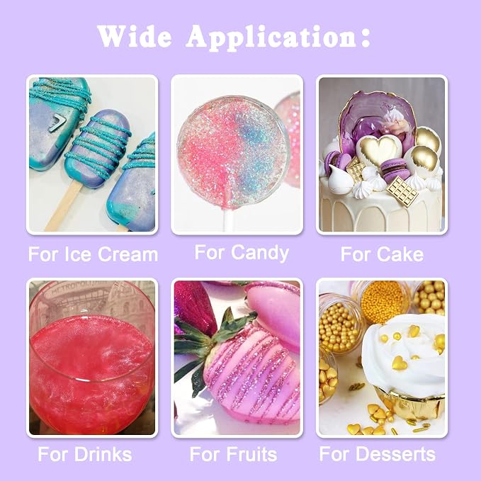Edible Glitter Spray Set - 100% Edible Glitter for Cakes, Cupcakes, Cake Pops, Drinks, Chocolate, Strawberries, Cookies, Food Grade Coloring Glitter, Gold, Silver, Pink (4g/Bottle)