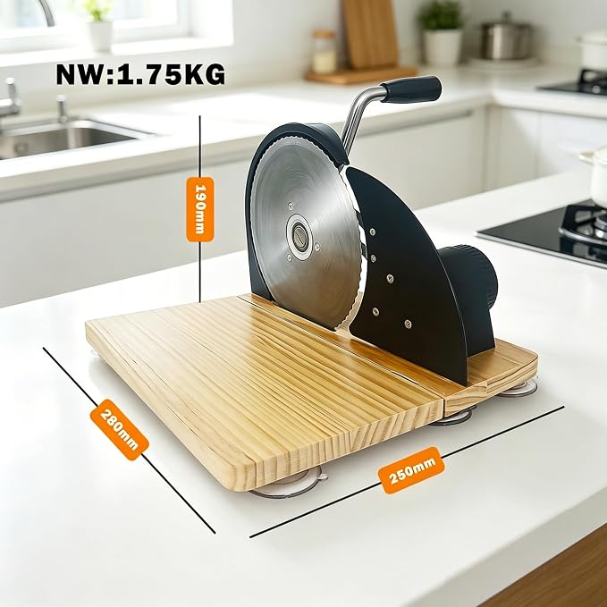 Manual Bread Slicer Adjustable Thickness with Foldable Solid Wood Base, Sourdough Bread Slicer for Homemade Bread, Hand Crank Sandwich Bread Cutter with Big Suction