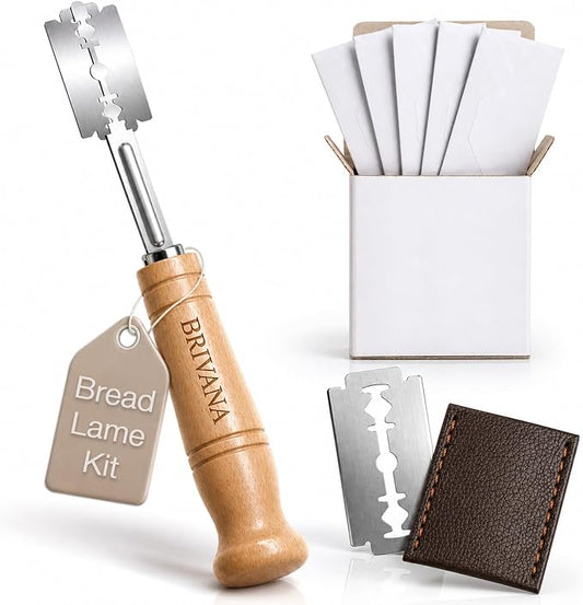 Bread Lame, Sourdough Scoring Tool for Bread Baking, Bread Scoring Tool with Beech Wood Handle, Protective Cover & 5 Replacement Blades