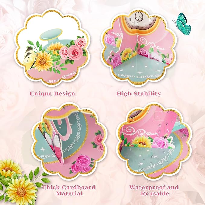 2 Pack Tea Party Cupcake Stands Birthday Decorations: 3-Tier Floral Afternoon Tea Time Theme Dessert Holder Cake Toppers for Adults Girls Kids Baby Bridal Shower Vintage Garden Princess Party Favors