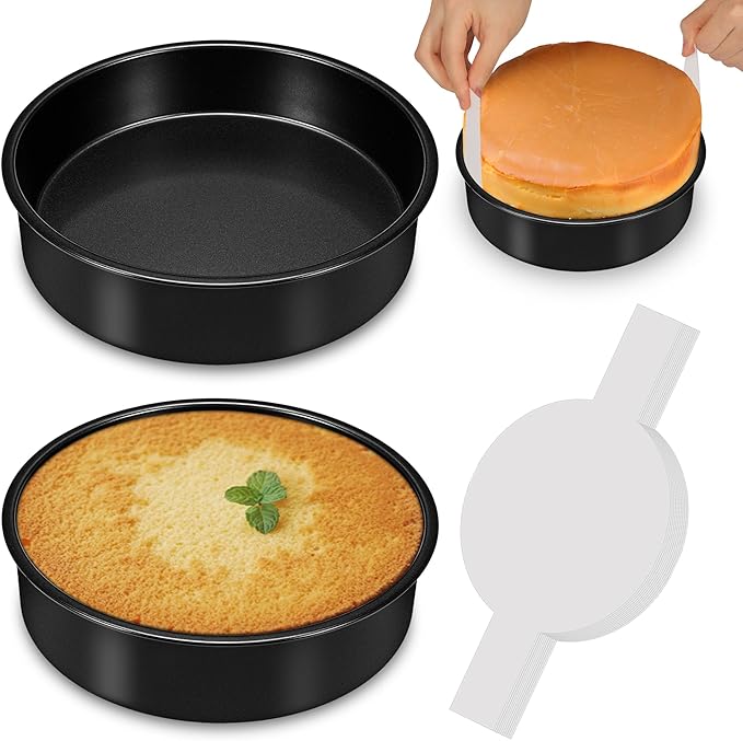 9 Inch Round Cake Pan Set of 2, Nonstick Cake Pans 9 Inch Round with 60PCS Parchment Paper for Birthday, Round Cake Pans for Baking Layered Cakes Deep-Dish Pizza Pie, Even Heating & Dishwasher Safe