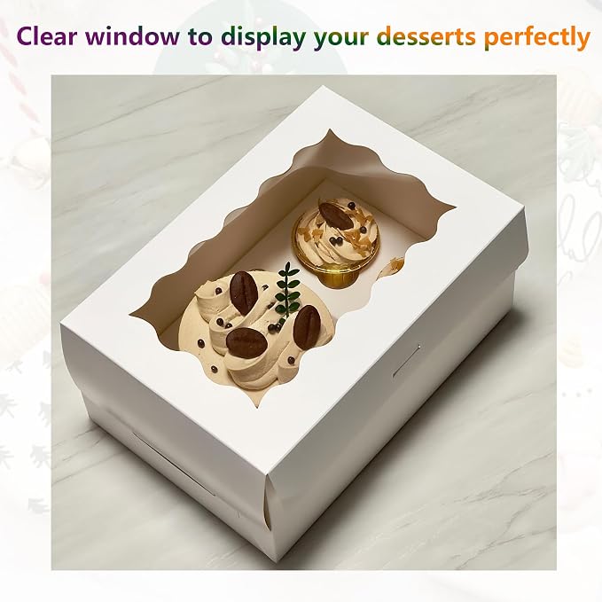 6 Sets Bento Cake Box with Cupcakes, Mini Cake and Cupcake Box with 2 Cupcakes and Tiered Mini Cake
