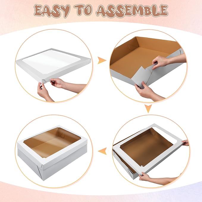 Funnymoom 10 Pcs Full Sheet Cake Box with Window Large Bakery Boxes Corrugated Rectangle Cake Packaging Boxes for Donuts Cookie Cupcake Baking Pastry Decor Supplies(19.5 x 26.5 x 5 Inches)