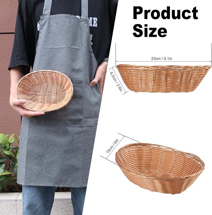 20 Pack Oval Poly Wicker Basket, 9 x 6 x 2.6 Inch Poly Wicker Bread Baskets, Medium Size Gift Baskets for Kitchen, Christmas Gifts, Centerpiece Display, Storing Bread, Fruits, Vegetables, by GNIEMCKIN