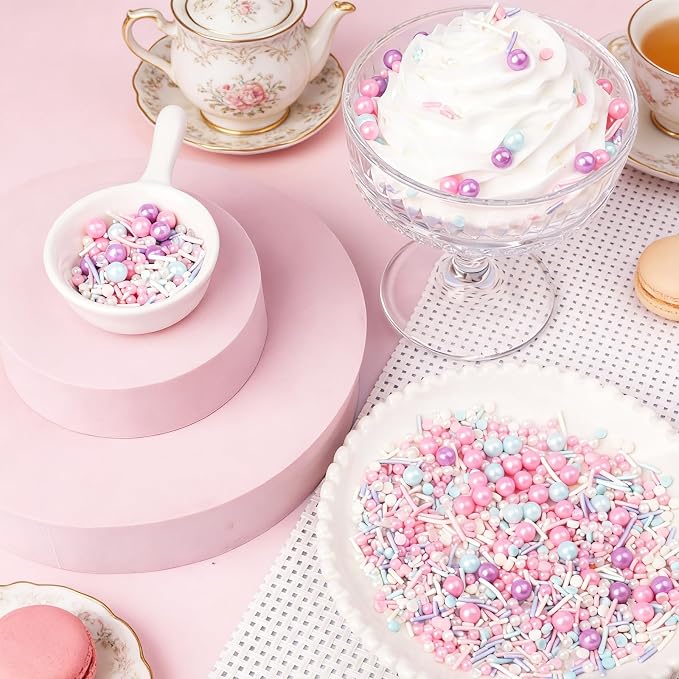 Pastel Sprinkles for Cake Decorating, Pink Purple Blue White Sprinkles for Cupcake Mixed Jimmies 150g/5.3oz, Confetti for Baking, Cookies, Cupcake, Ice Cream Toppings, Celebrations Wedding Shower Party Christmas Supplies