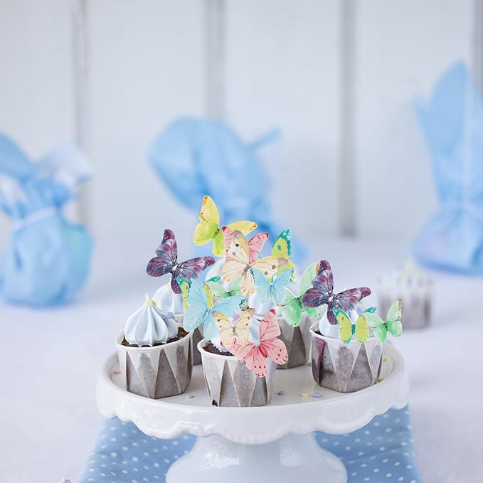 40 PCS Wafer Paper Butterfly Cupcake Toppers Edible Butterflies for Cake Decorations Colorful Edible Butterfly Cake Toppers for Wedding Birthday Party Cupcake Decorating Supplies