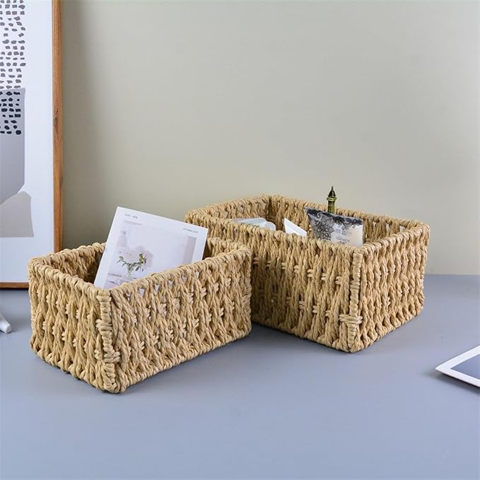Wicker Storage Basket, Wicker Baskets for Storage for Fruit Vegetables Food Serving, Rattan Basket for Bathroom Living Room Pantry, Woven Baskets for Home Organization and Decoration,Small