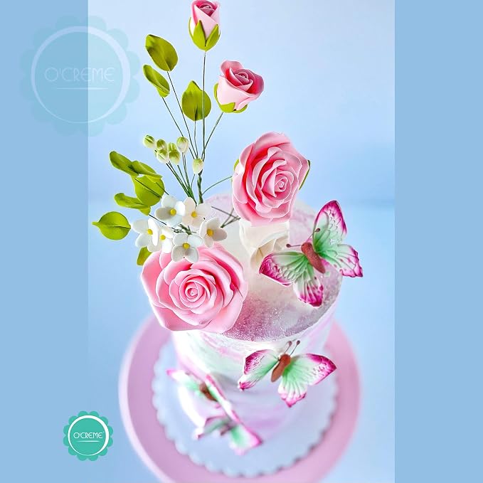 O'Creme Gumpaste Flower Spray, White Peony - Edible Flowers for Cake Decorating - Sugar Paste Flower Decorations for Cakes, Candy, Cupcake Toppers - Birthday Party, Wedding, Baby Shower