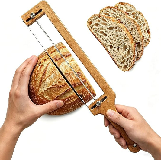 Adjustable Bread Knife for Homemade Bread, Precise Cutting Sourdough Bread, Serrated Blade Stainless, Manual Bow Design with Thickness Guide Sourdough Bread Slicer, Ideal Gift for Baker