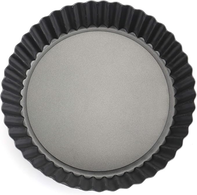 Tosnail Deep Tart Pan, 9.5" x 2" Quiche Pie Pan with Removable Loose Bottom, Fluted Baking Pan