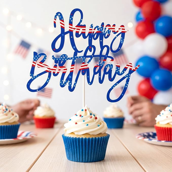 Happy Birthday Cake Toppers, Patriotic Cake Decorations for Boys Girls and Adult Birthday Anniversary Party Decor Supplies