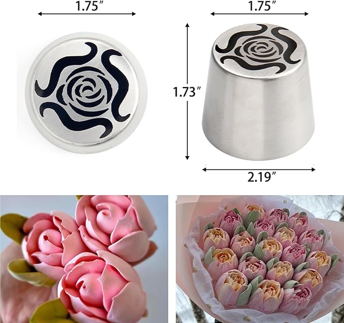 6Pack Extra Large Flower Russian Piping Tips Set, Stainless Steel Rose Tulip Icing Tips For Cake Decorating, Floral Piping Tips Flower Bouquet For Cookies Desserts Baking Tool(XXL,6A)