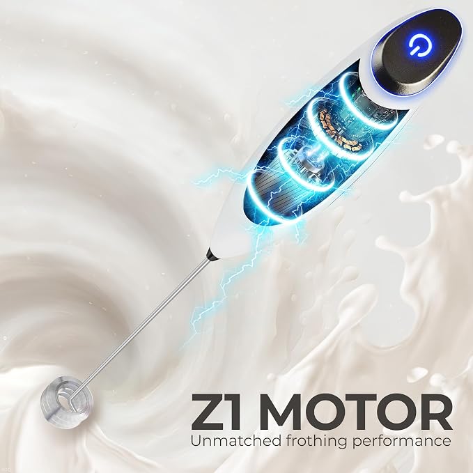 Zulay Kitchen Powerful Milk Frother Wand With Duracell Batteries - Ultra Fast Handheld Drink Mixer - Electric Whisk Foam Maker for Coffee, Lattes, Cappuccino & Matcha - Triple Whisk - Black