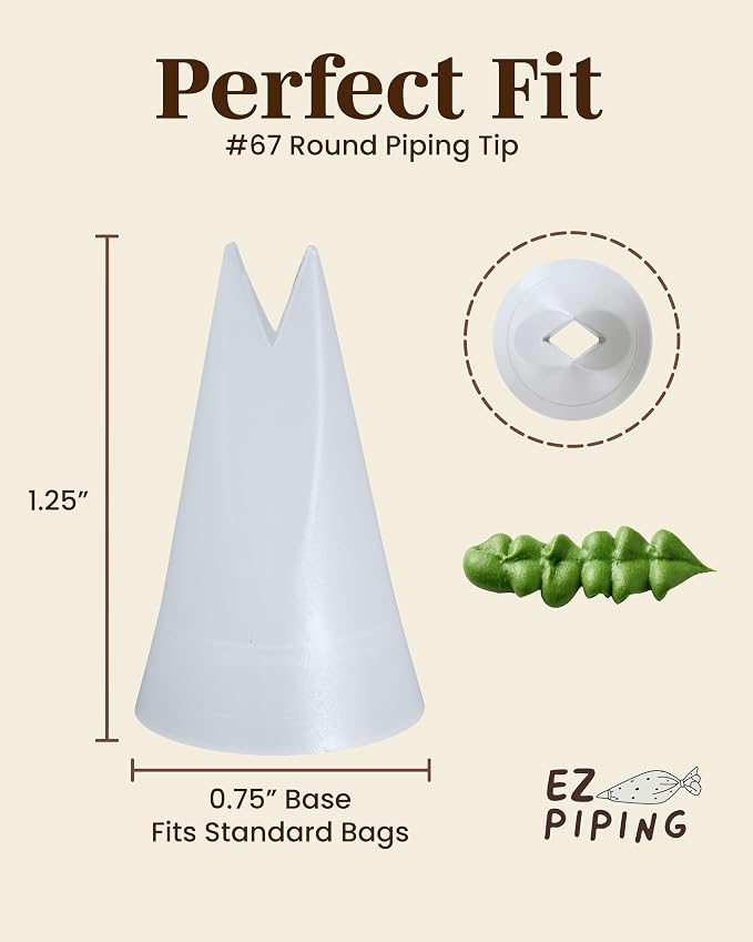 Reusable Plastic Piping Tips Standard Size Leaf Tip #67 20 Pack with 2 Couplers V-Cut Icing Nozzle for Cake Decoration, Dessert Design Baking Supplies and Piping Bags Base Ø 0.75"Height 1.25"