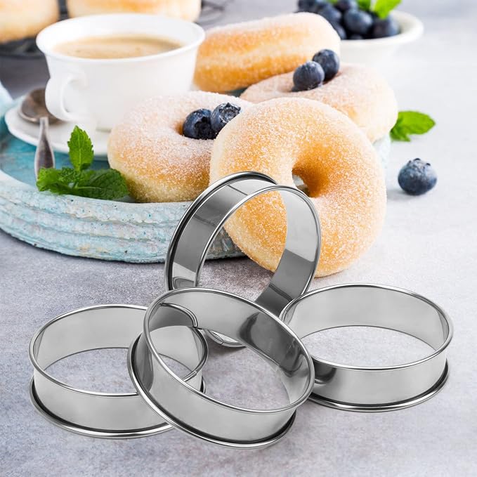 Catcan 6 Pieces English Muffin Rings, 4 Inch Stainless Steel Crumpet Ring Double Rolled Tart Ring Nonstick with Silicone Oil Brush for Home Food Making Tool