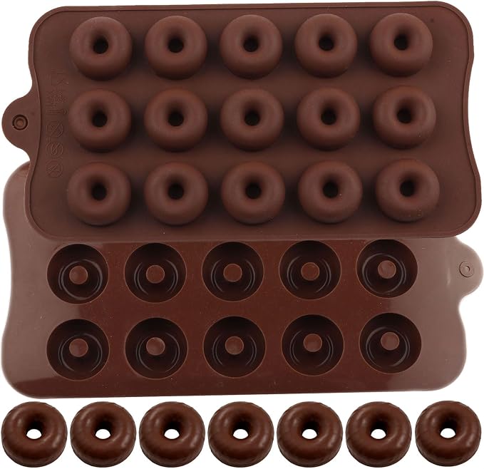 15 Cavity Donut Shaped Silicone Candy Molds For Chocolate Candy Set Of 2