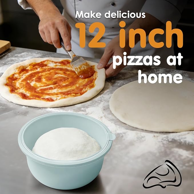 4Pcs Stackable Silicone Pizza Dough Proofing Proving Containers with Lids,Pizza Dough Proofing Box For Home Kitchen | Make 12" Pizzas 700ml(Grey+Blue)