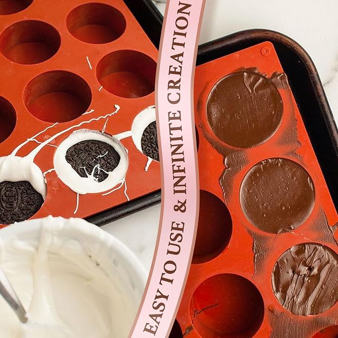 HKNMTT Round Silicone Molds 2 PCS, 12-Cavity 2.1" Cylinder Chocolate Covered Cookie Mold, Food Grade Non-Stick Baking Moulds Compatible Oreos Candy Handmade Soap Pudding Jello Mini Cake Jelly Brownie