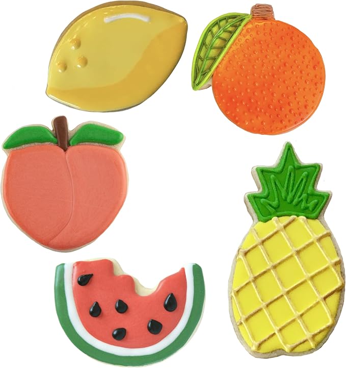 Ann Clark Cookie Cutters Fruit Cookie Cutters Summer 5-Pc. Set Made in USA, Watermelon, Peach, Lemon, Orange, Pineapple