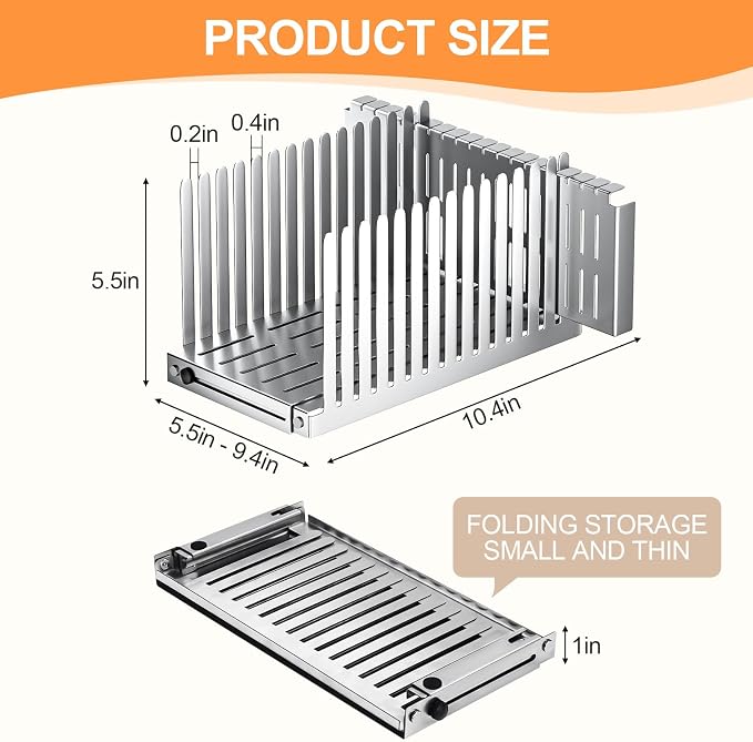 Bread Slicer for Homemade Bread - Upgrade Adjustable Stainless Steel Bread Cutter Board, Foldable Slicing Guide for Homemade Bread, Bagels, Toast, Bakery Kitchen Gadget Gift