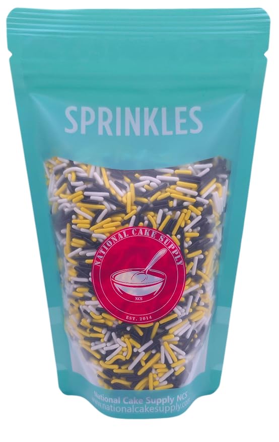 NCS Black, Yellow & White Jimmies Edible Sprinkles – Cupcake, Cake & Cookie Decorations, 7 oz