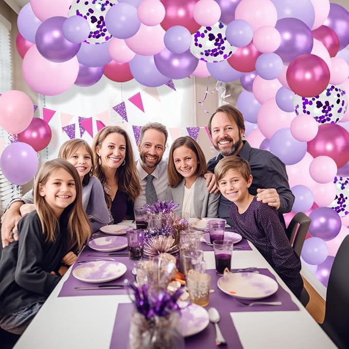 Purple Pink Balloon Garland Arch Kit, Pink and Purple Balloons Red Metallic Confetti Balloons for Birthday Bridal Baby Shower Graduation Retirement Christmas Wedding Party Decorations